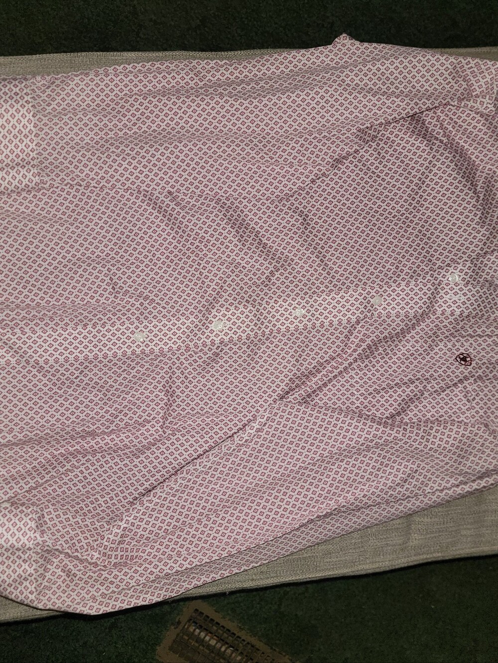 Ariat White Shirt with Burgundy Geometric Print.